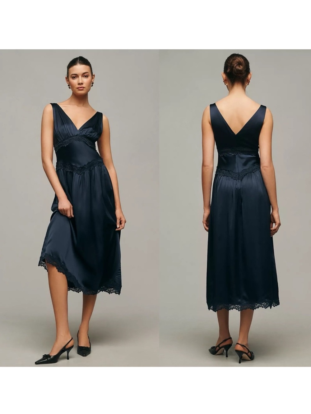 Reformation Stasia Silk Dress in Navy - Picture 9 of 9